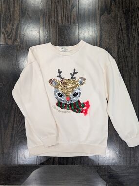 2/$25 H&M Kids Cream Reindeer Sequin Sweatshirt – Size 8–10Y NWOT